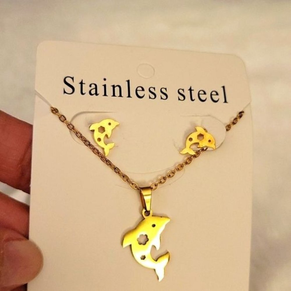 Dolphin 🐬 Stainless Steel 3 Pc Jewelry Set